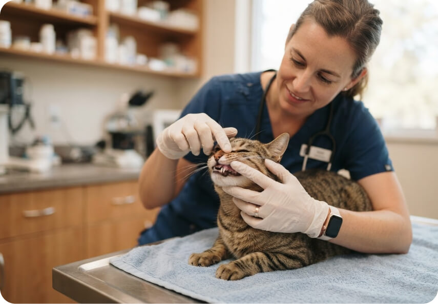 Examining a cat