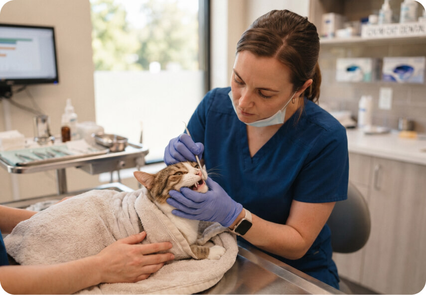 Non-anesthetic cat dental cleaning